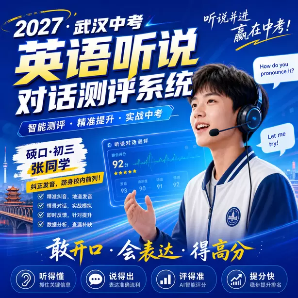 武汉中考英语听说全真模拟可以打印报告吗硚口·初三张同学(纠正发音,跻身校内前列)